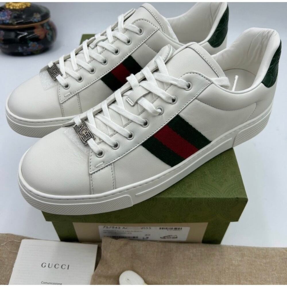 Women's Gucci, ace leather, web stripe sneakers size 40 made in Italy - Picture 7 of 14
